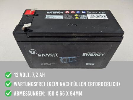 Granit Starterbatterie 12V 7,2Ah Akku GGP Alpina Wolf Castel Garden