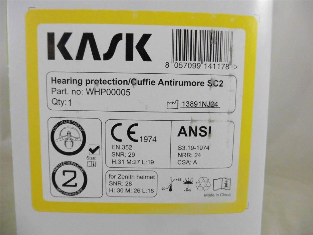 KASK SC2 Gelb Gehörschutz für Zenith Helme CE 1974 / EN 352 / SNR 29