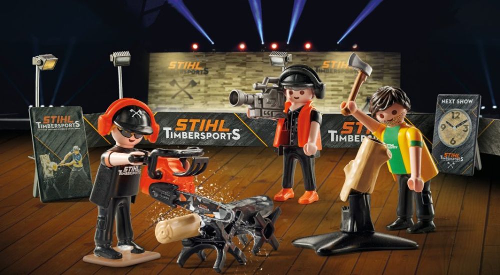 Playmobil STIHL Timbersports Set aufgebaut